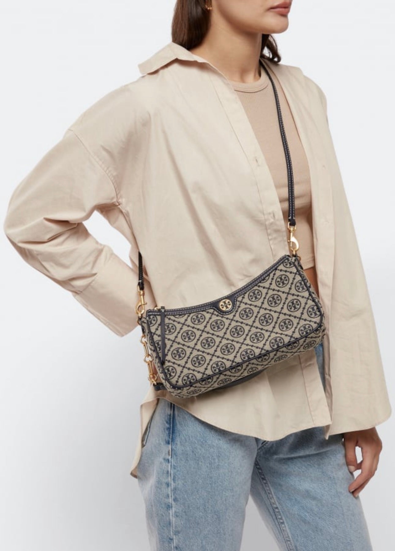 Tory Burch T Monogram Jacquard Logo Shoulder Bag with Brand Box