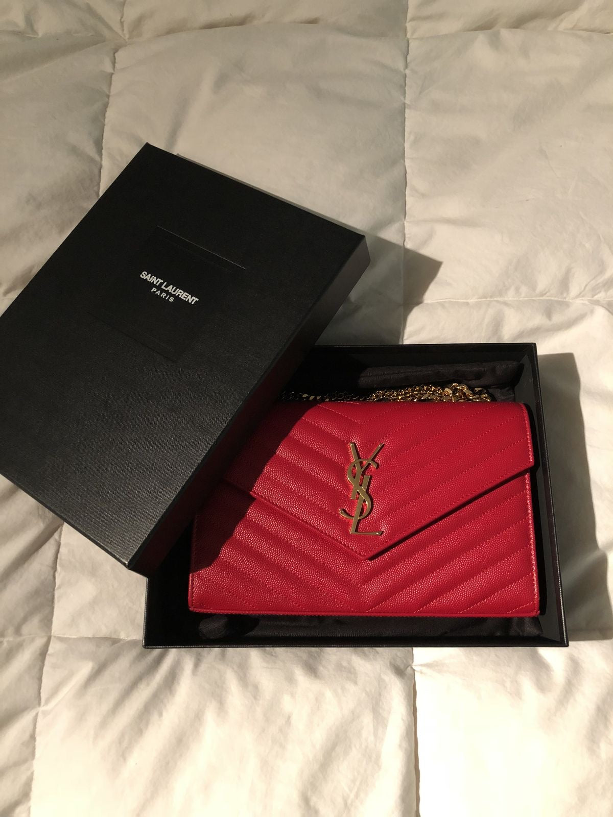 YSL Quilted Chain Wallet with Brand Box