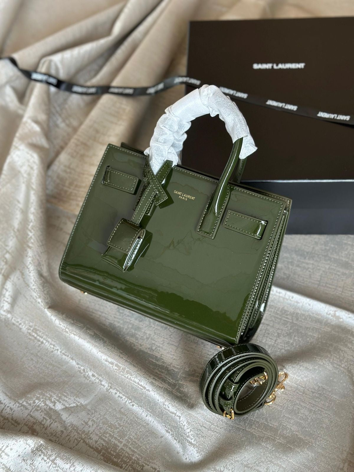 YSL Nano Tote Bag Patent Leather with Brand Box