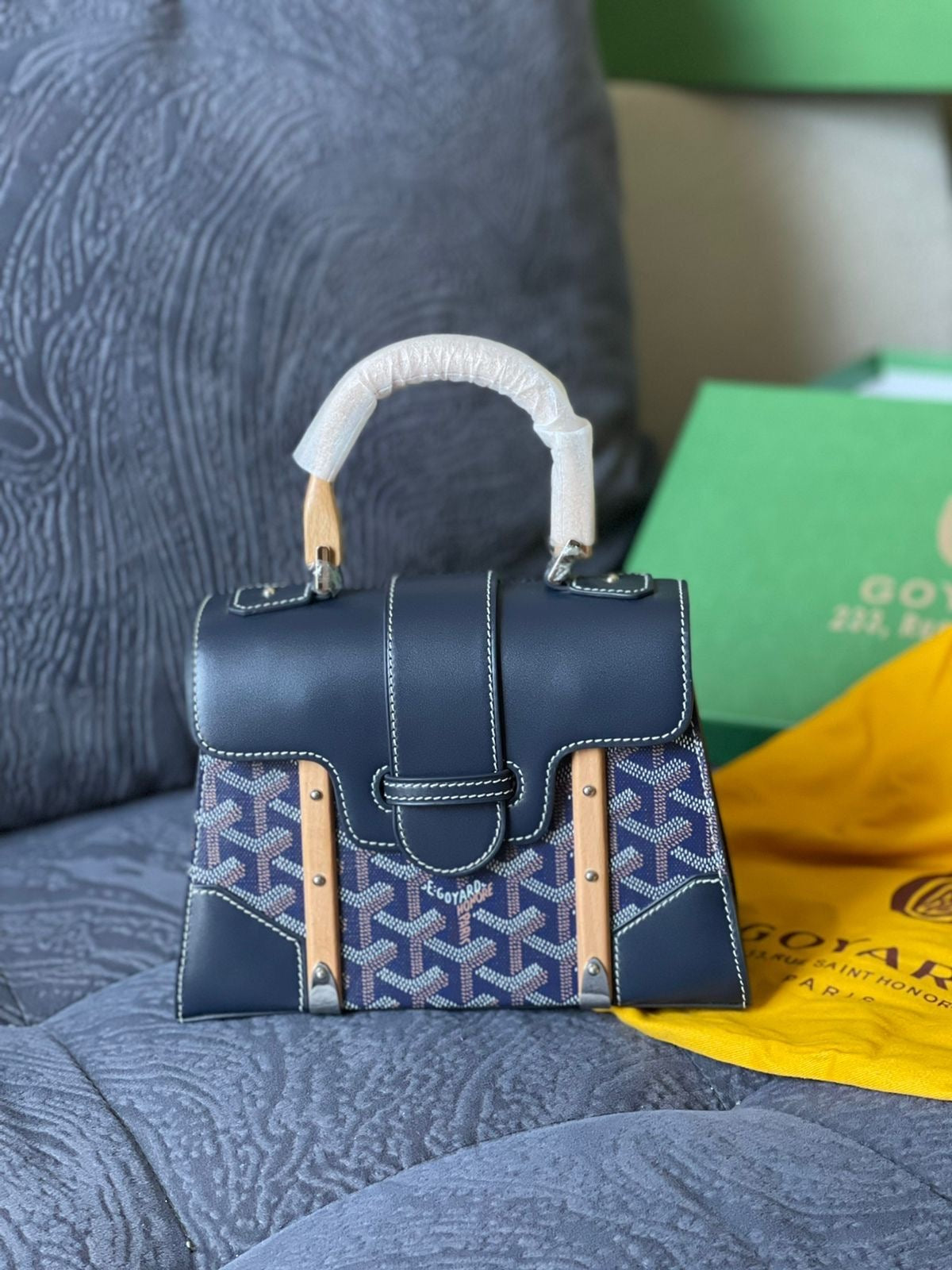Goyard Coated Leather MM Saigon Bag with Brand Box