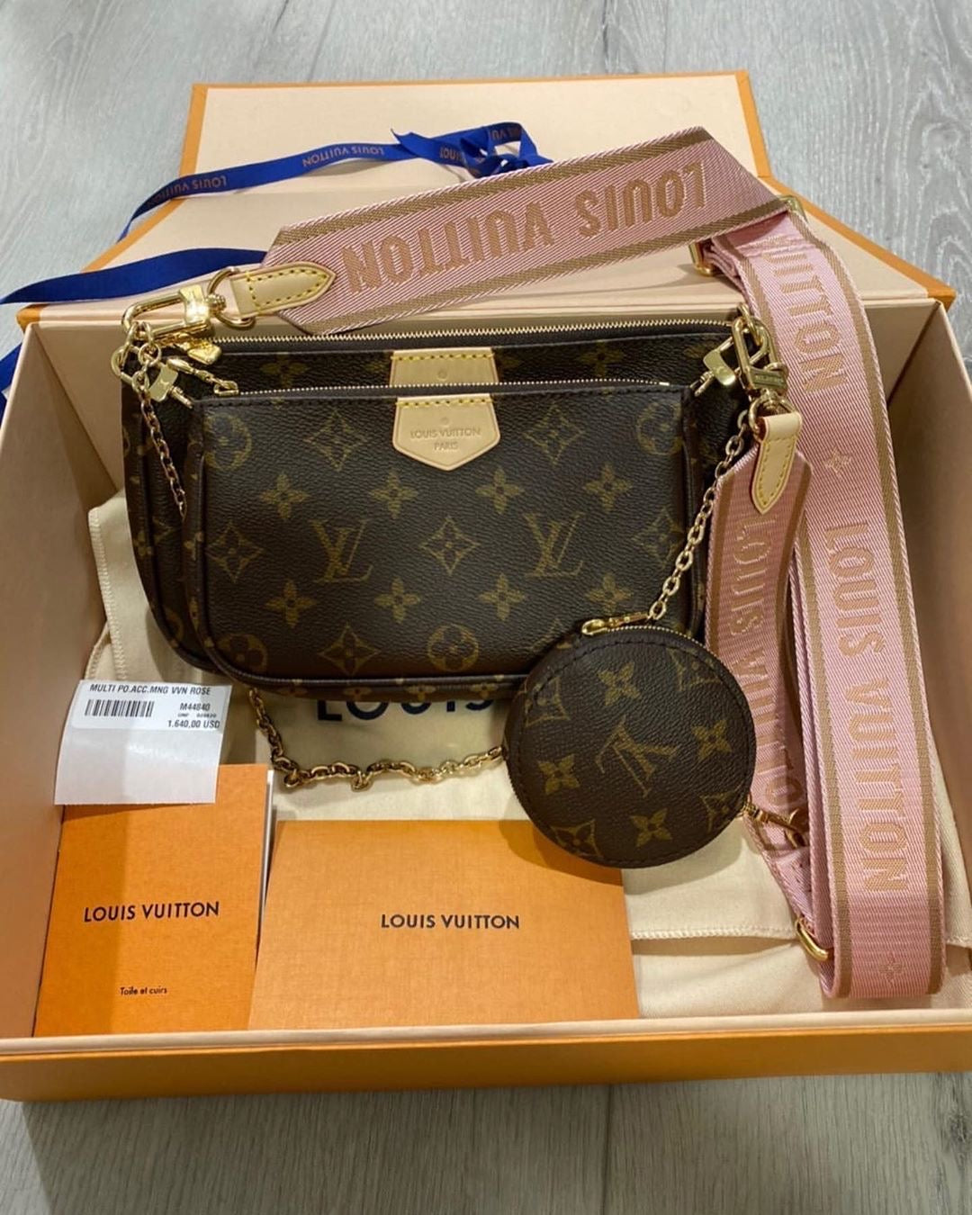 Imported LOUIS VIUTTON Cross Body Bag with Brand Box- Pink Strap