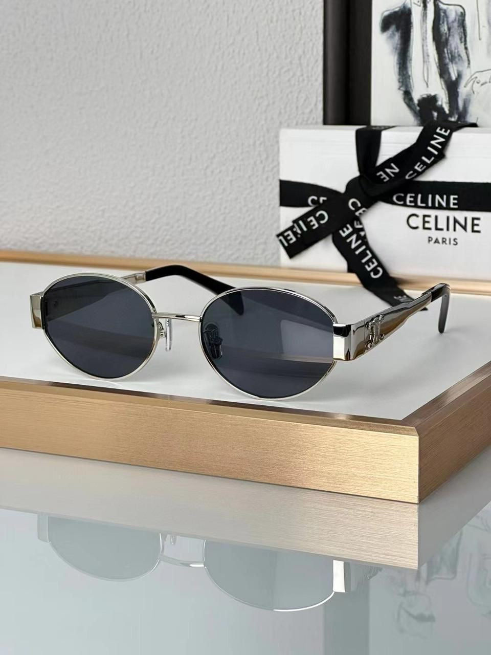 Imported CELINE sunglasses silver frame with Box