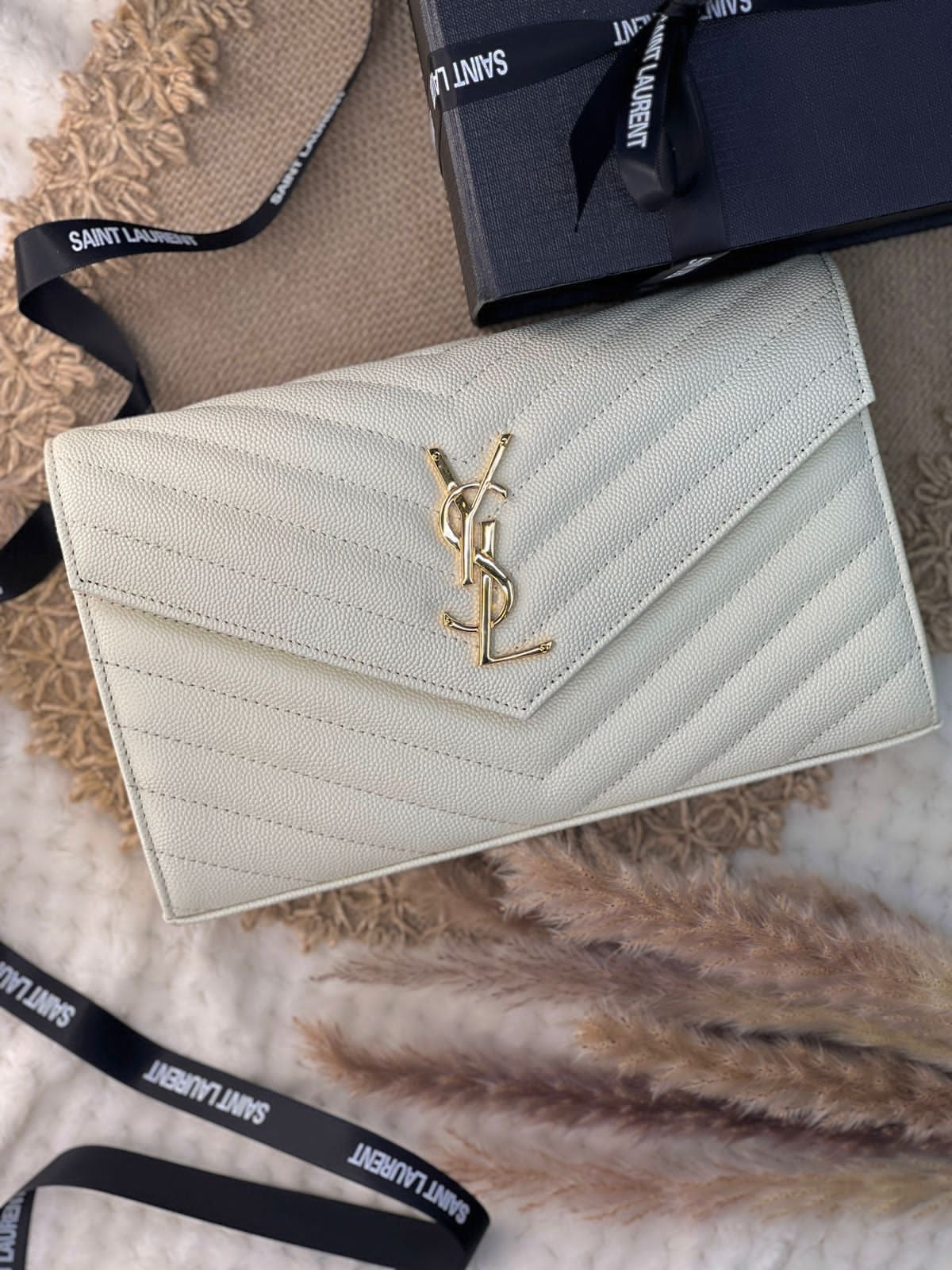 YSL Quilted Chain Wallet with Brand Box