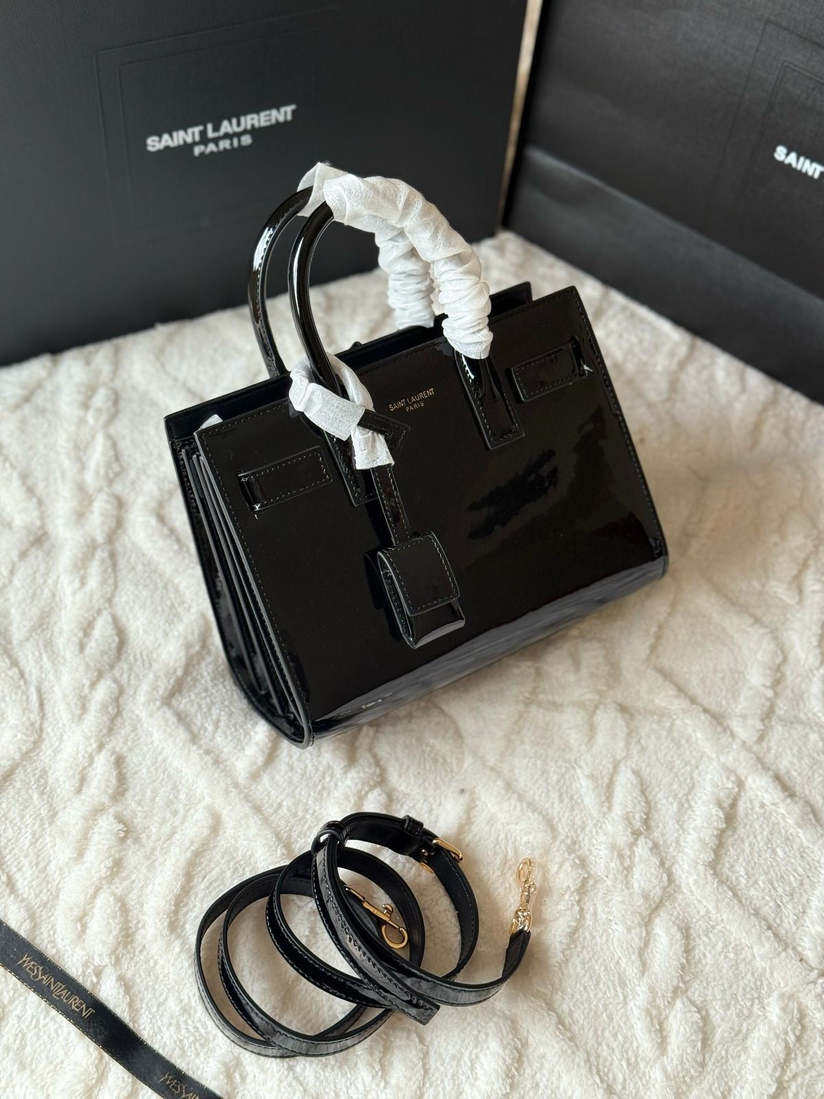 YSL Nano Tote Bag Patent Leather with Brand Box