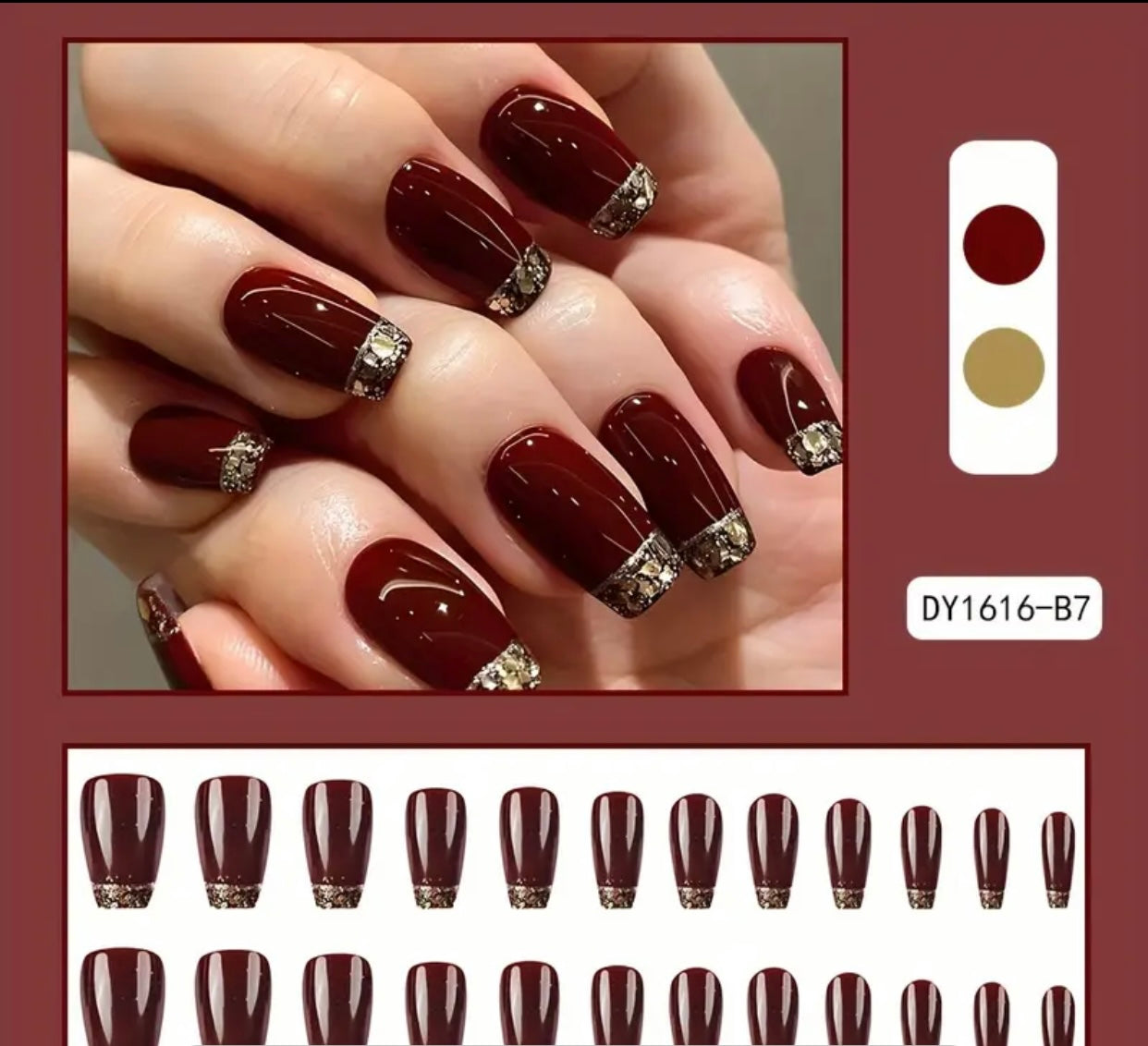 24-Pieces Glossy Red & Golden French Tip Press-On-Nails