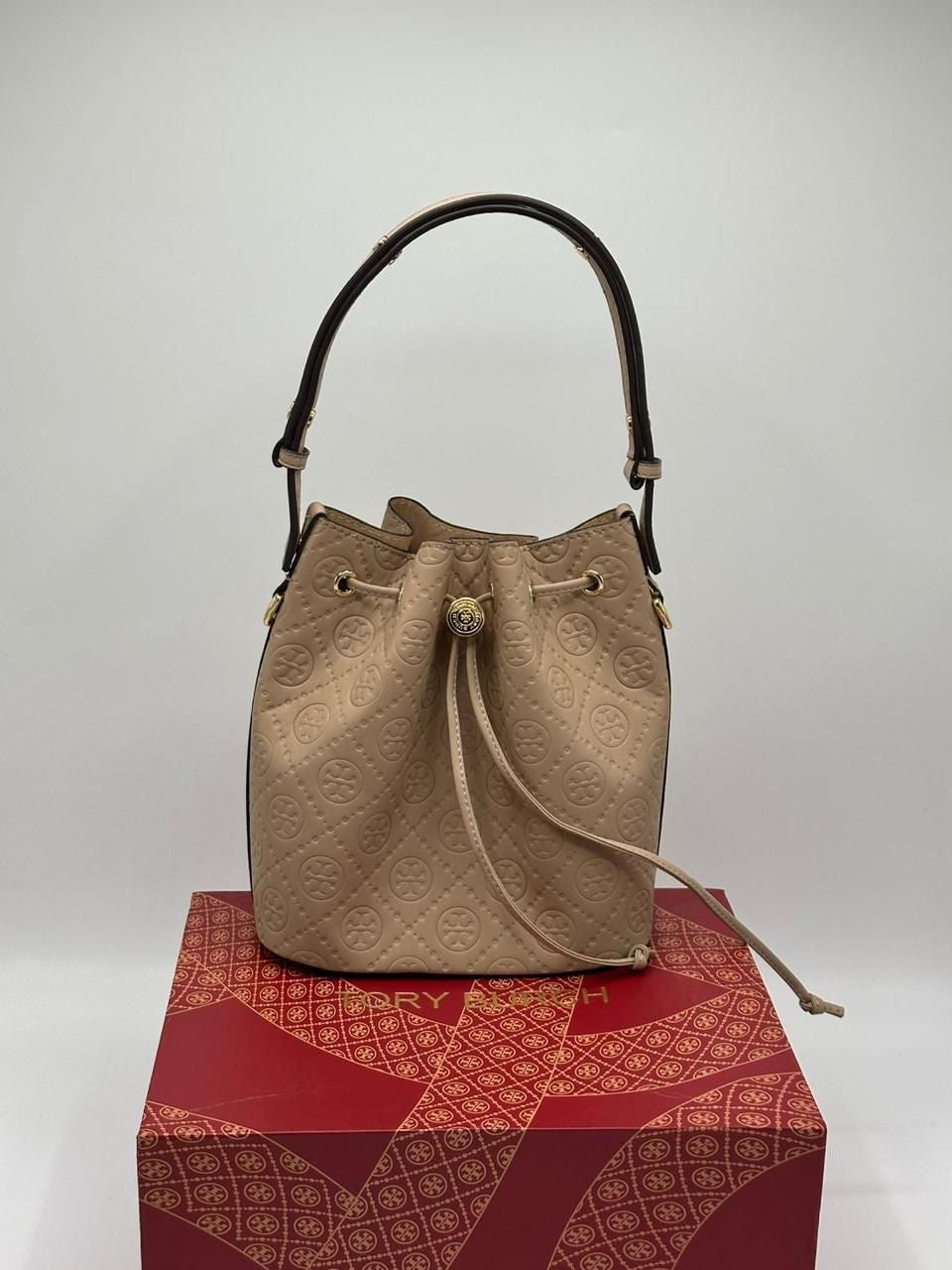 Tory Burch Leather Bucket Bag with Brand Box