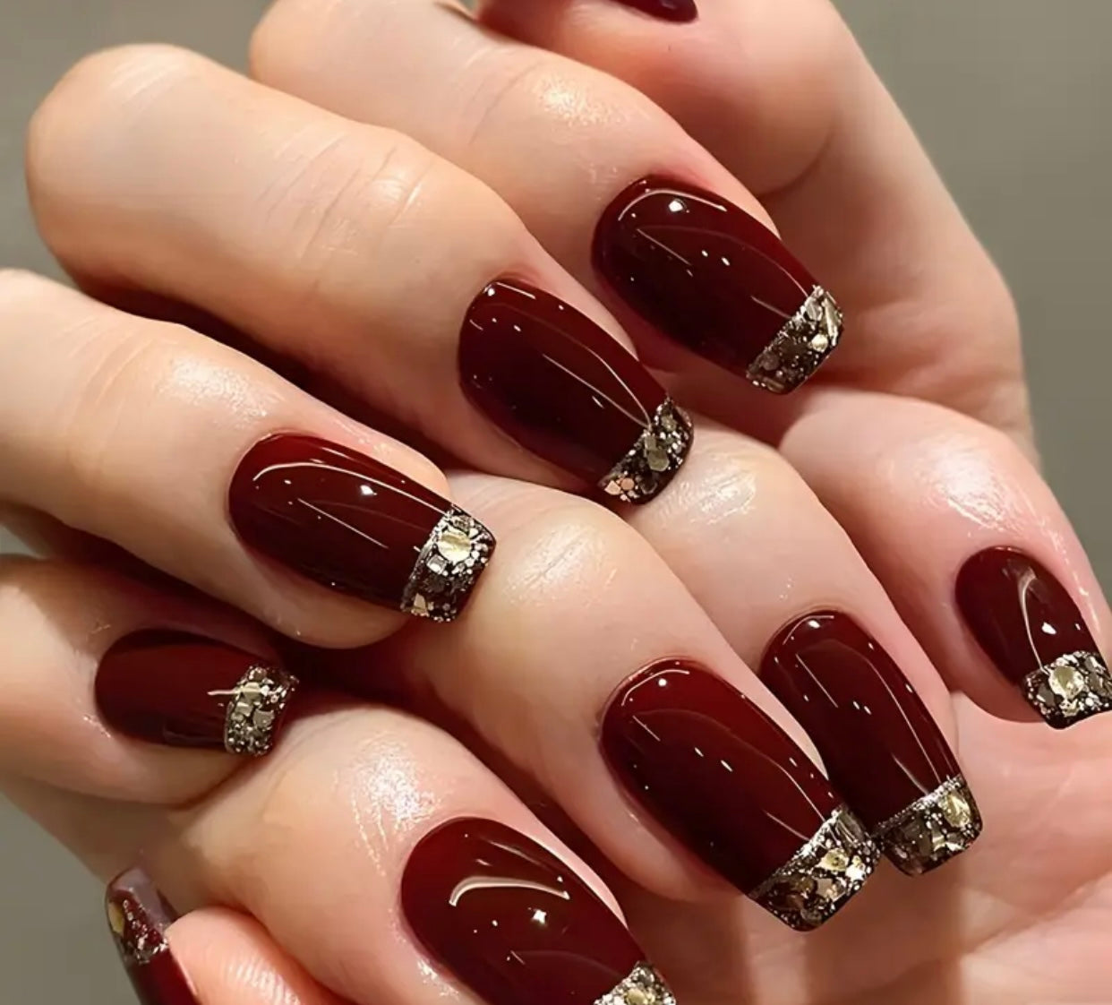 24-Pieces Glossy Red & Golden French Tip Press-On-Nails