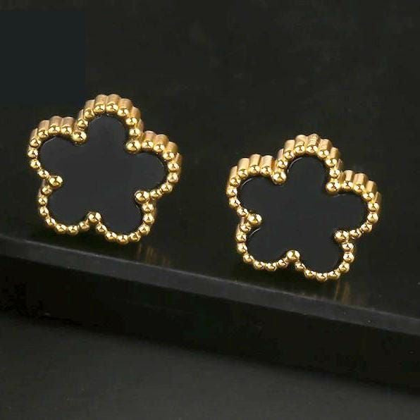 Black Flower Studs