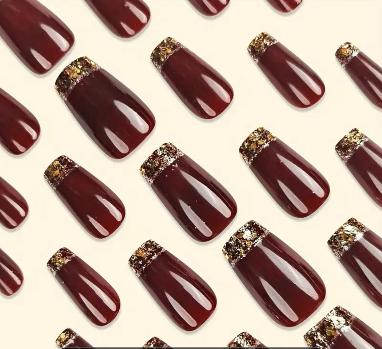 24-Pieces Glossy Red & Golden French Tip Press-On-Nails