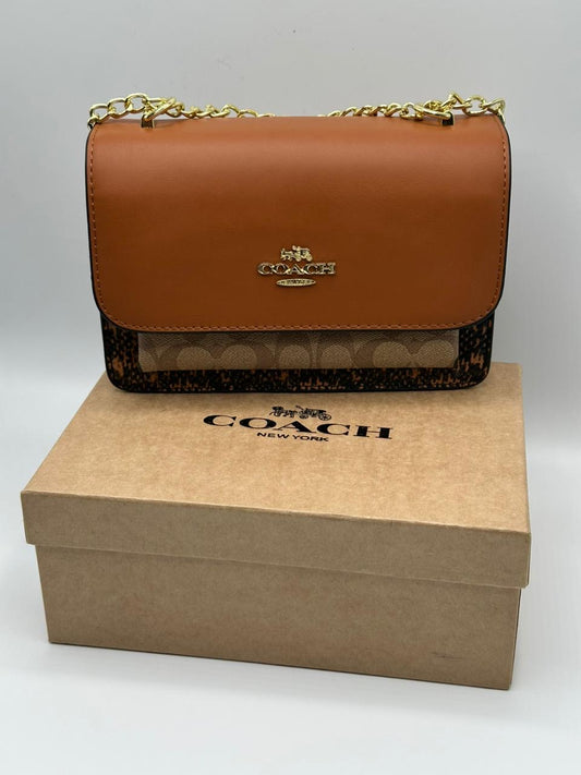 COACH Handbag with Brand Box- Orange and Brown Color