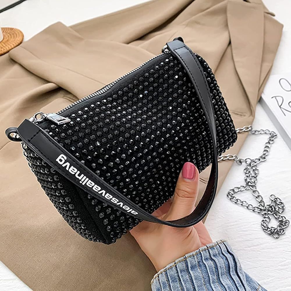 Imported Rhinestone Diamonds Leather Shoulder Bag