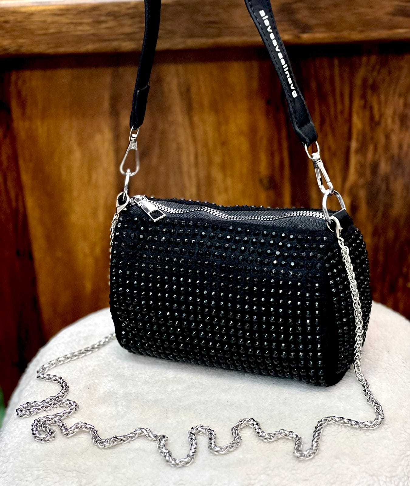 Imported Rhinestone Diamonds Leather Shoulder Bag